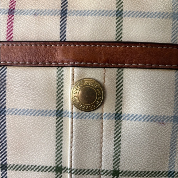 Coach Multicolor Plaid Tote with Blue Stripe - Picture 10 of 14